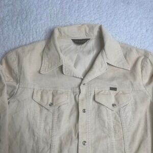 Vintage 70s wrangler yellow cream men's pearl snap corduroy super cropped M
